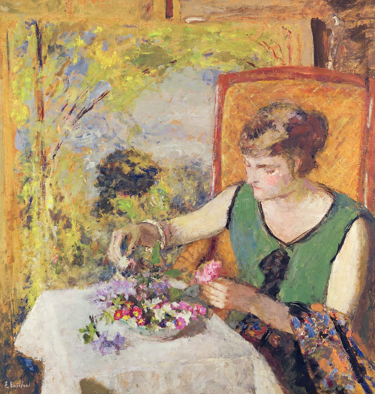 Frau mit einem Blumenstrauß, 1925 von Edouard Vuillard