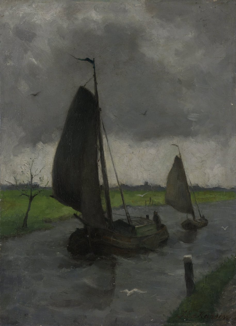 Wasserlauf mit Segelbarken von Eduard Karsen