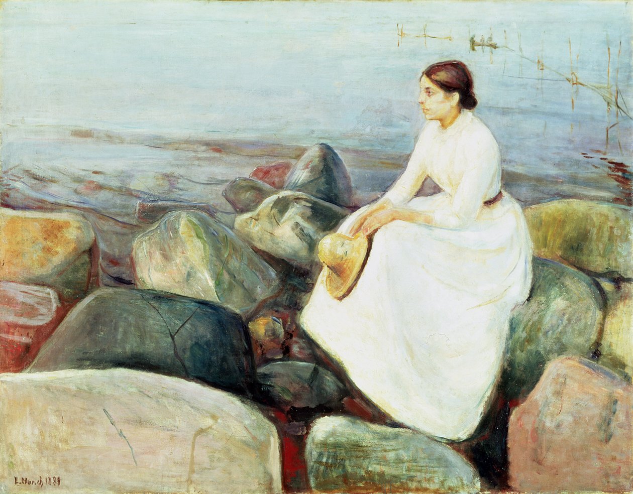 Inger am Strand oder Abend (Sommernacht am Meer, 1889) von Edvard Munch