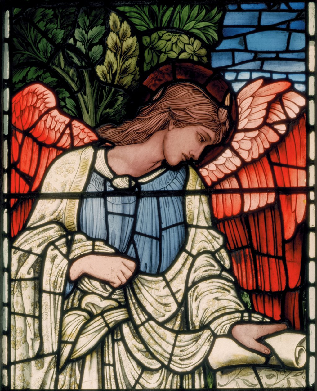 Engel mit Schriftrolle (Detail) von Edward Coley and Dearle Burne Jones