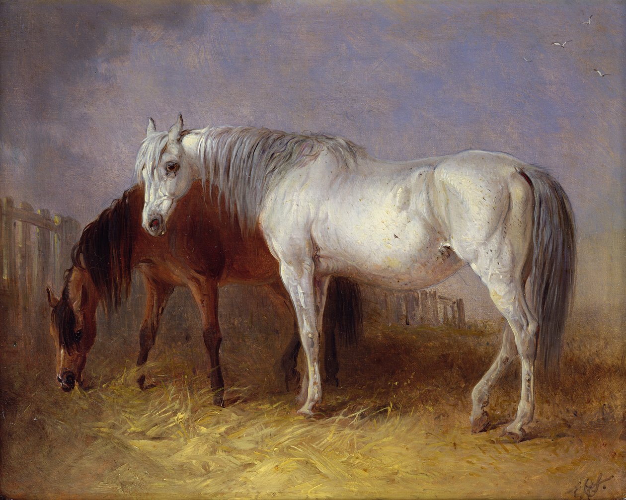 Graue und kastanienbraune Pferde von Edward Robert Smythe
