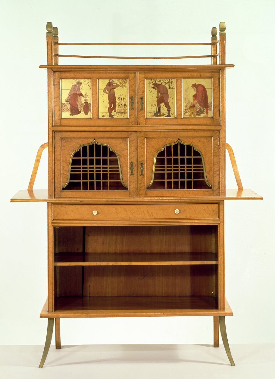 Satinholzschrank mit bemalten Paneelen, um 1877 von Edward William Godwin