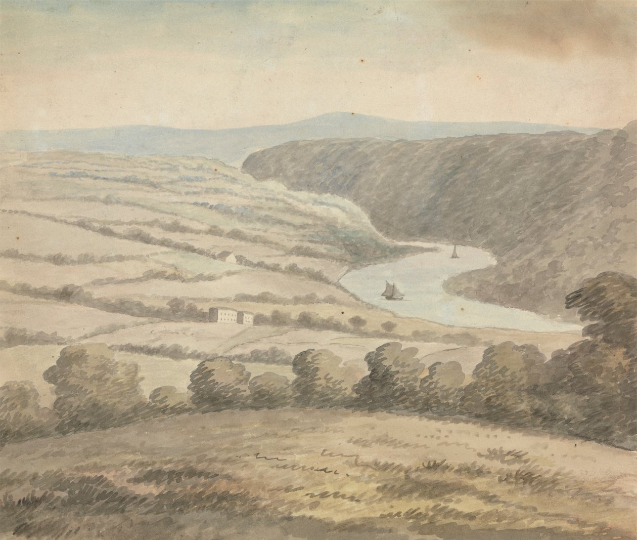 Flusslandschaft mit Booten von Edward Francis Burney