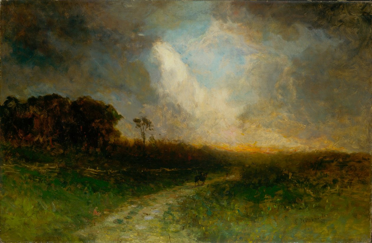Ohne Titel (Landschaft, Mann auf Pferd) von Edward Mitchell Bannister