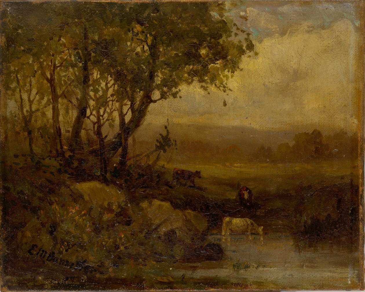 Ohne Titel (Landschaft, Flussufer, drei Kühe) von Edward Mitchell Bannister