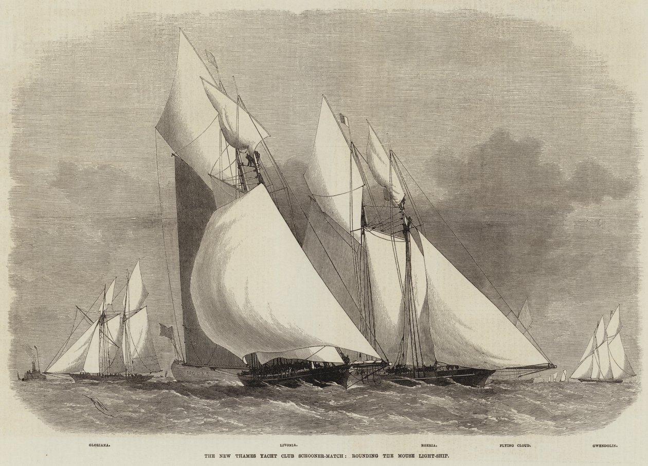 Die New Thames Yacht Club Schooner-Regatta, rund um das Mouse Light-Ship von Edwin Weedon