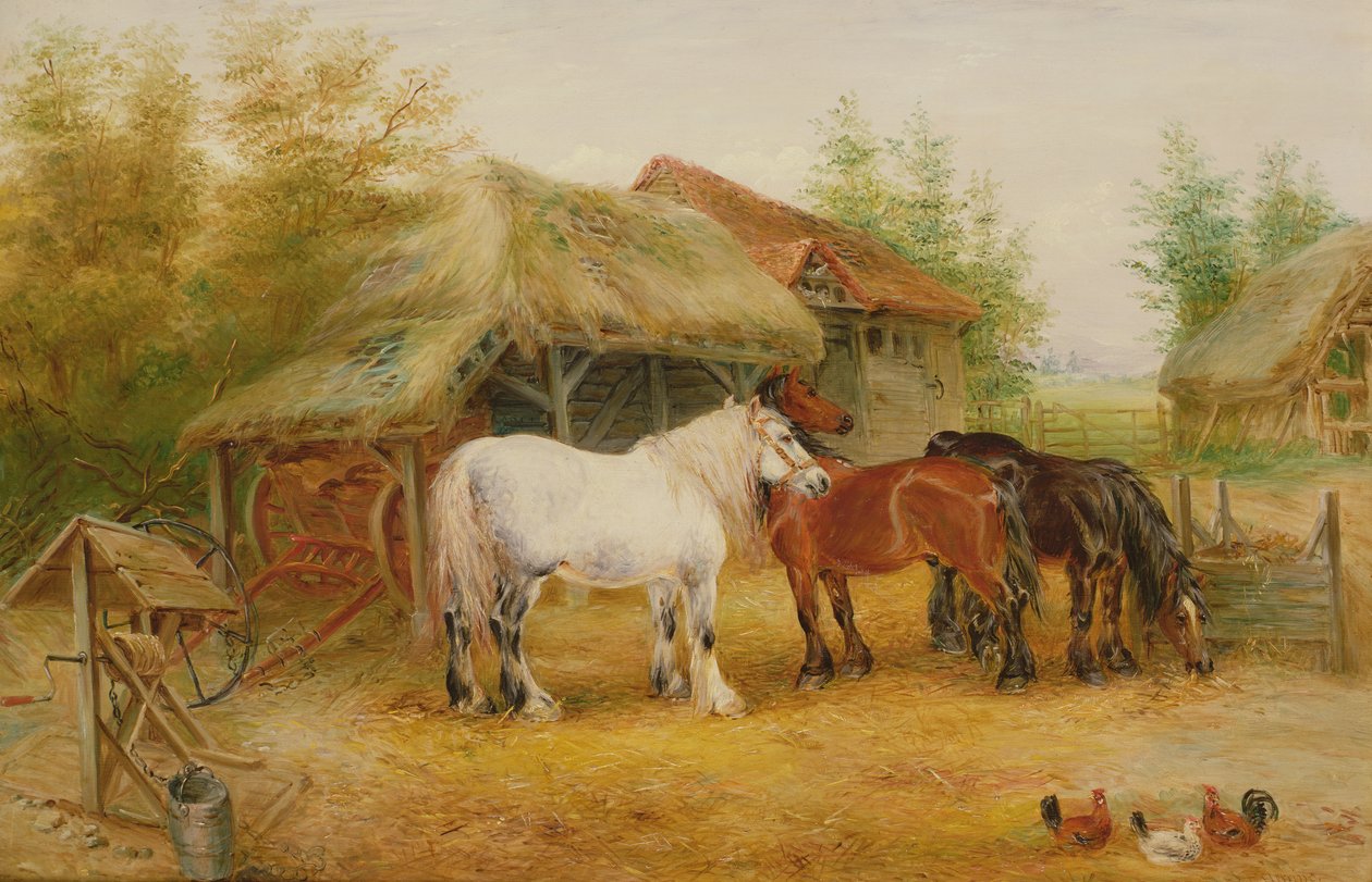 Ackerpferde in einem Bauernhof von Edwin Frederick Holt
