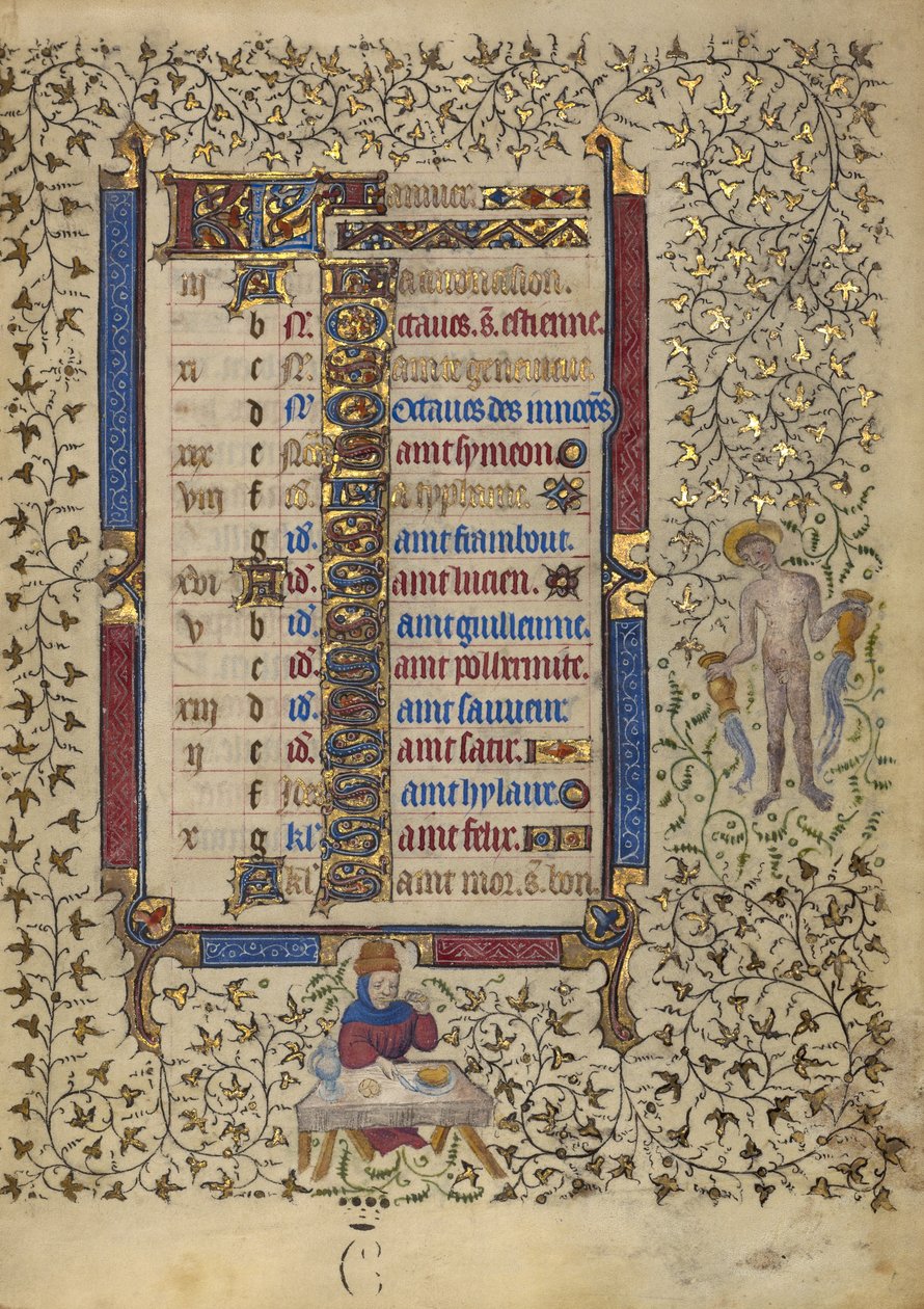 Kalenderseite für Januar; Festmahl; Wassermann von Egerton Master