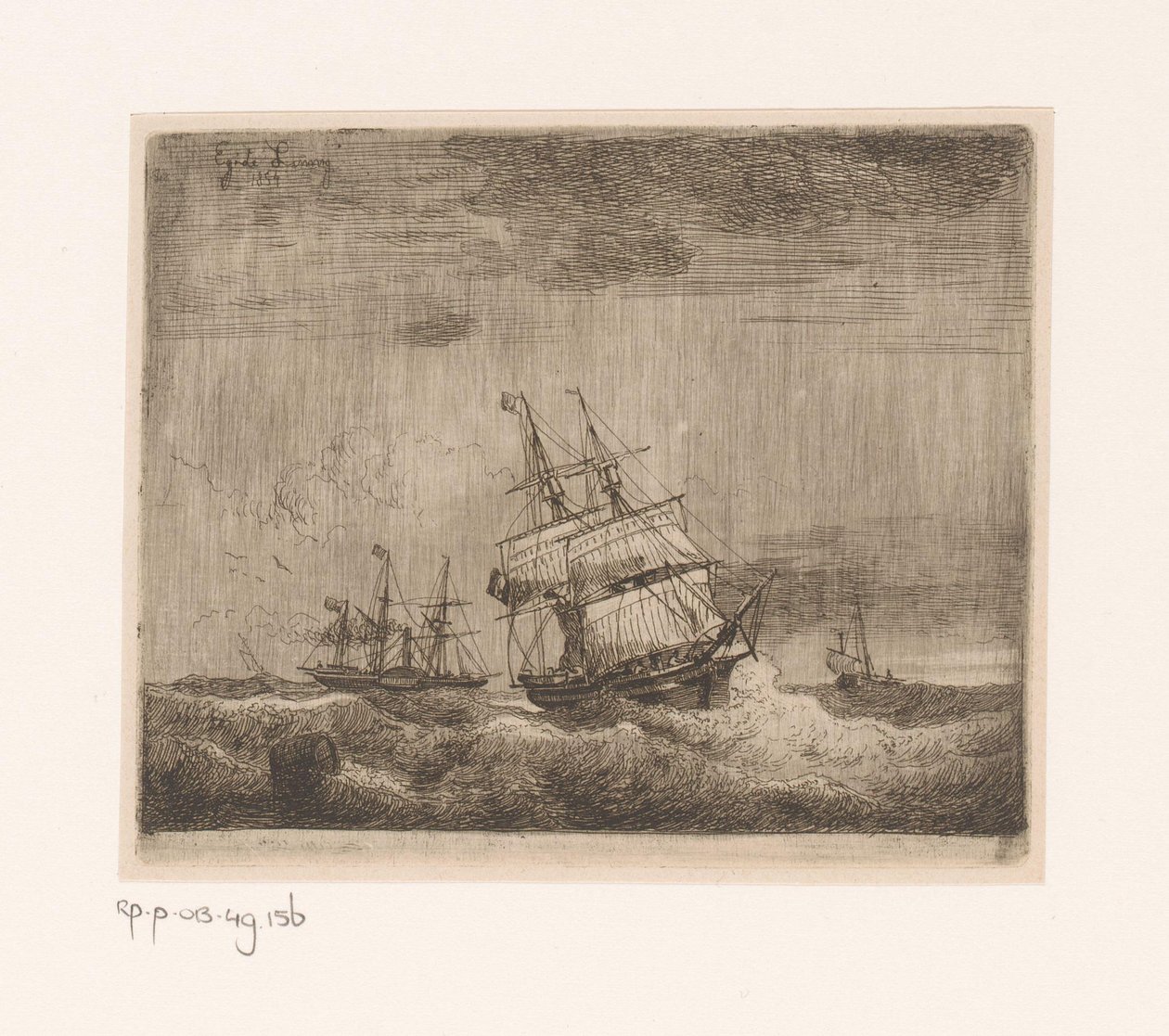 Segelschiffe und ein Raddampfer auf See von Egidius Linnig