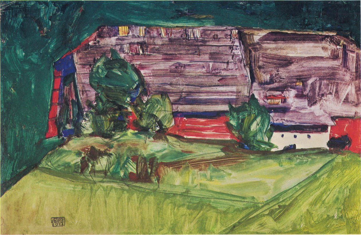 Bauernhaus in einer Landschaft von Egon Schiele