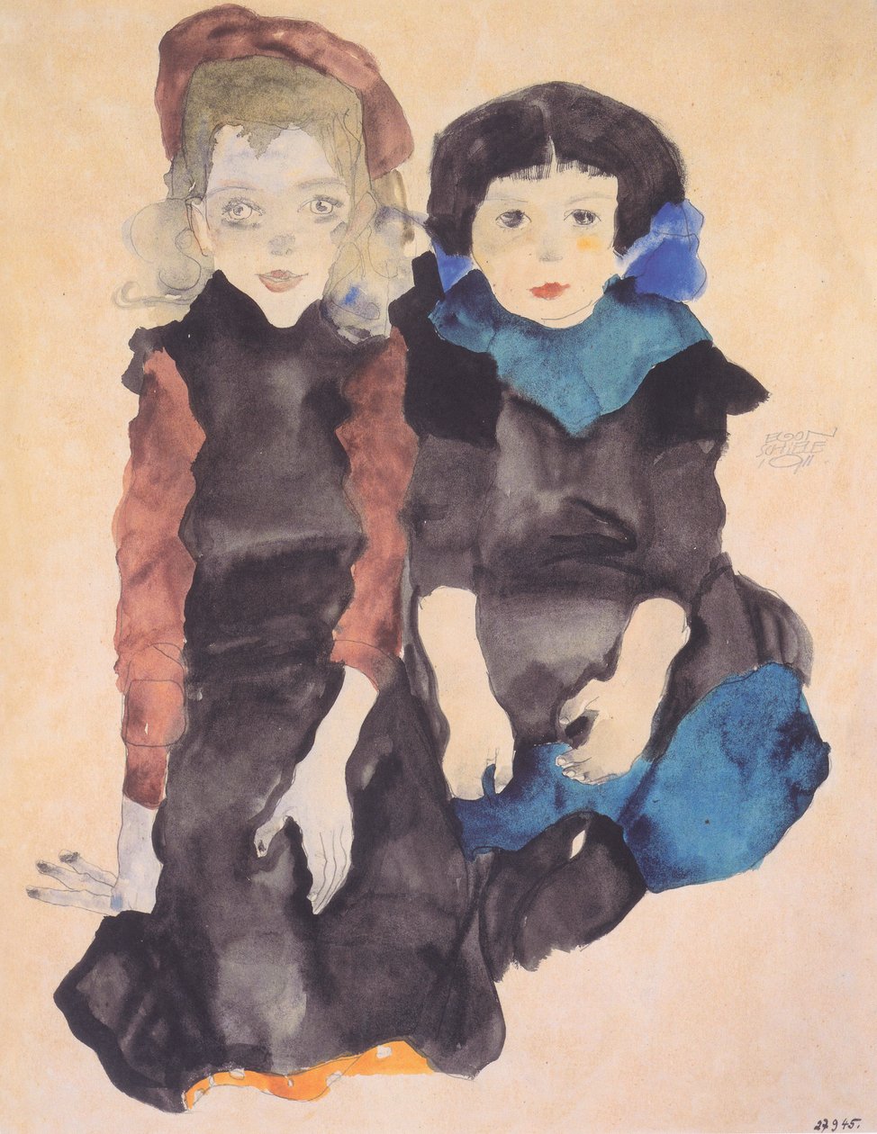 Zwei kauernde Mädchen von Egon Schiele