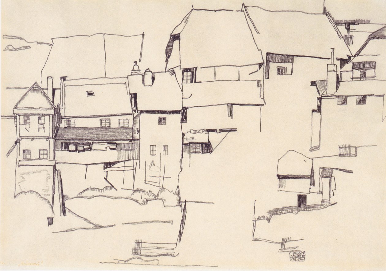 Alte Häuser in Krumau von Egon Schiele