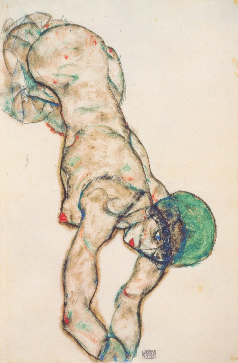 Frauenakt mit grüner Haube von Egon Schiele