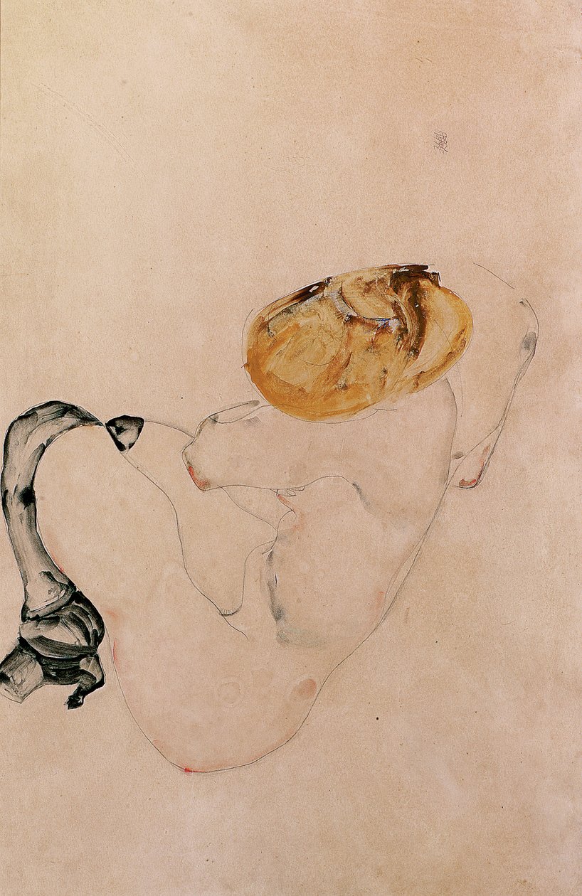 Verängstigtes, kauerndes junges Mädchen, 1912 von Egon Schiele