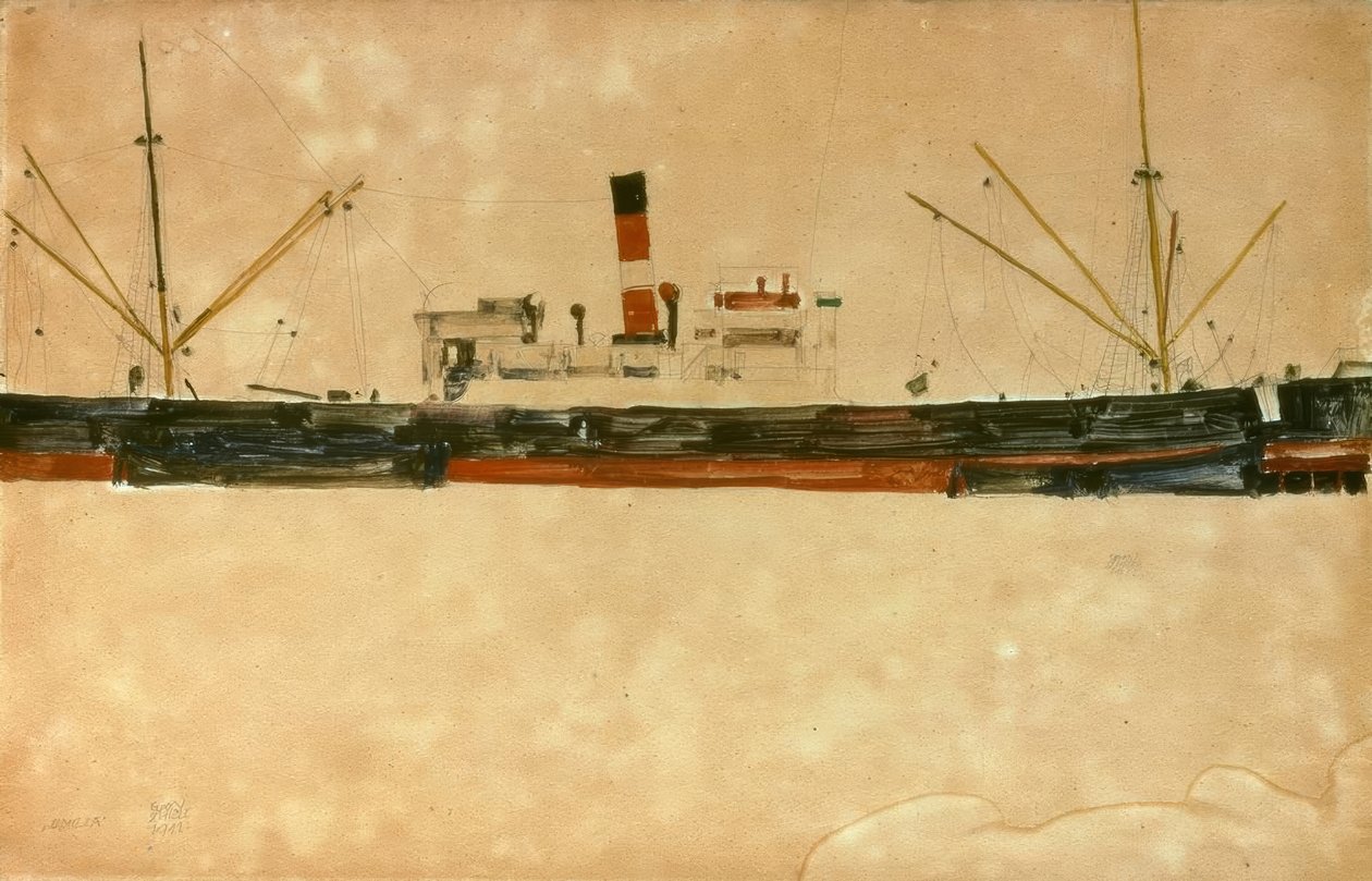 Schiffe im Hafen von Triest von Egon Schiele