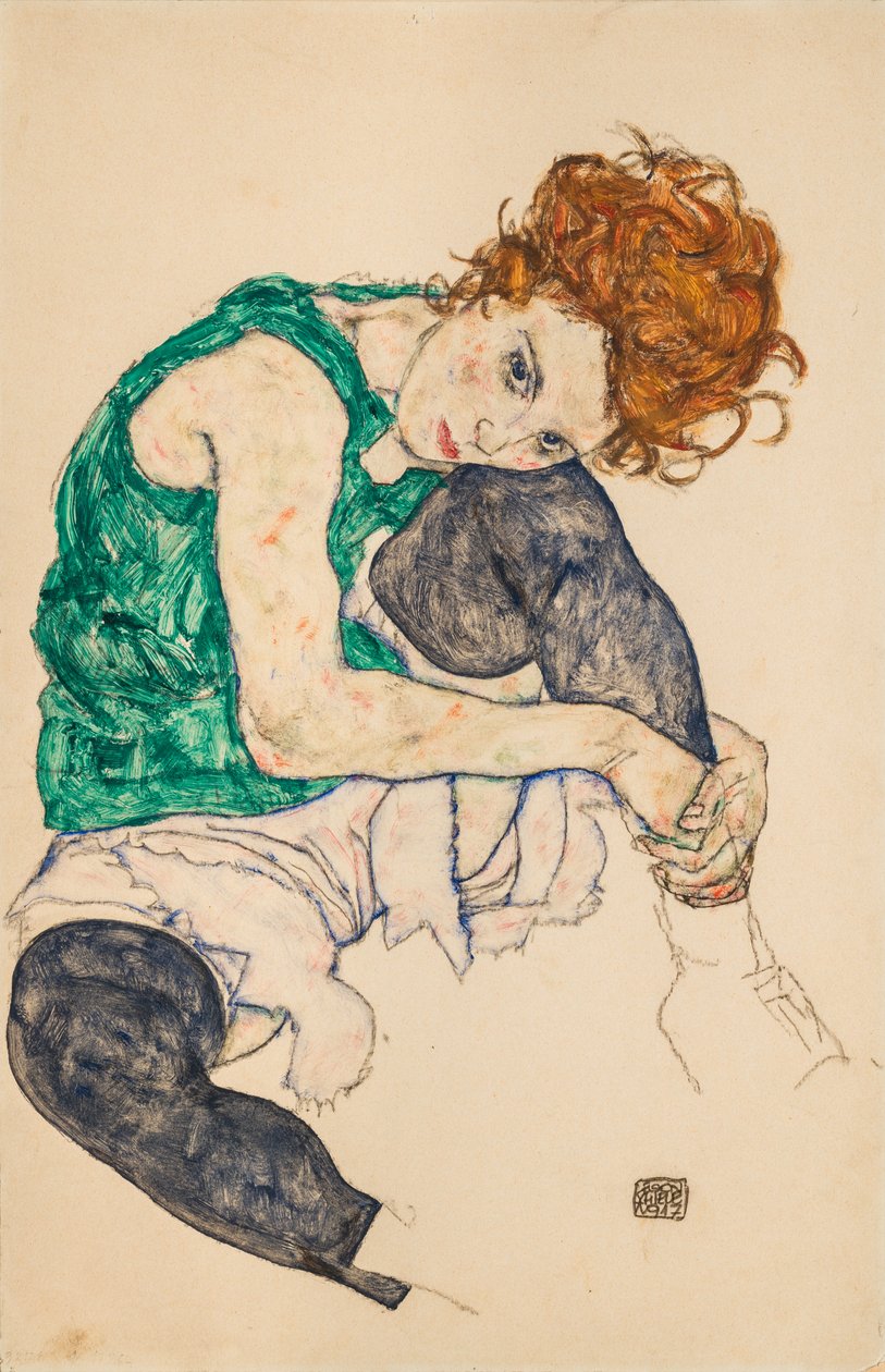 Sitzende Frau mit gebeugten Knien, 1917 von Egon Schiele