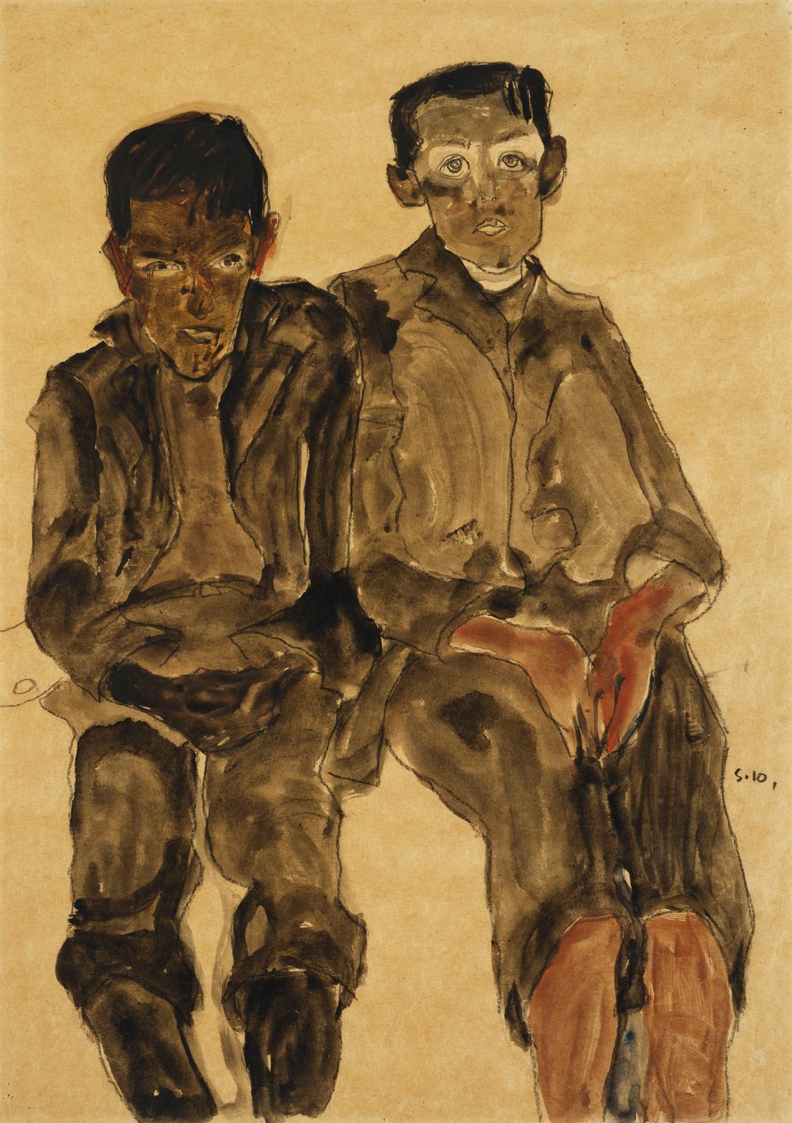 Zwei sitzende Knaben, 1910 von Egon Schiele