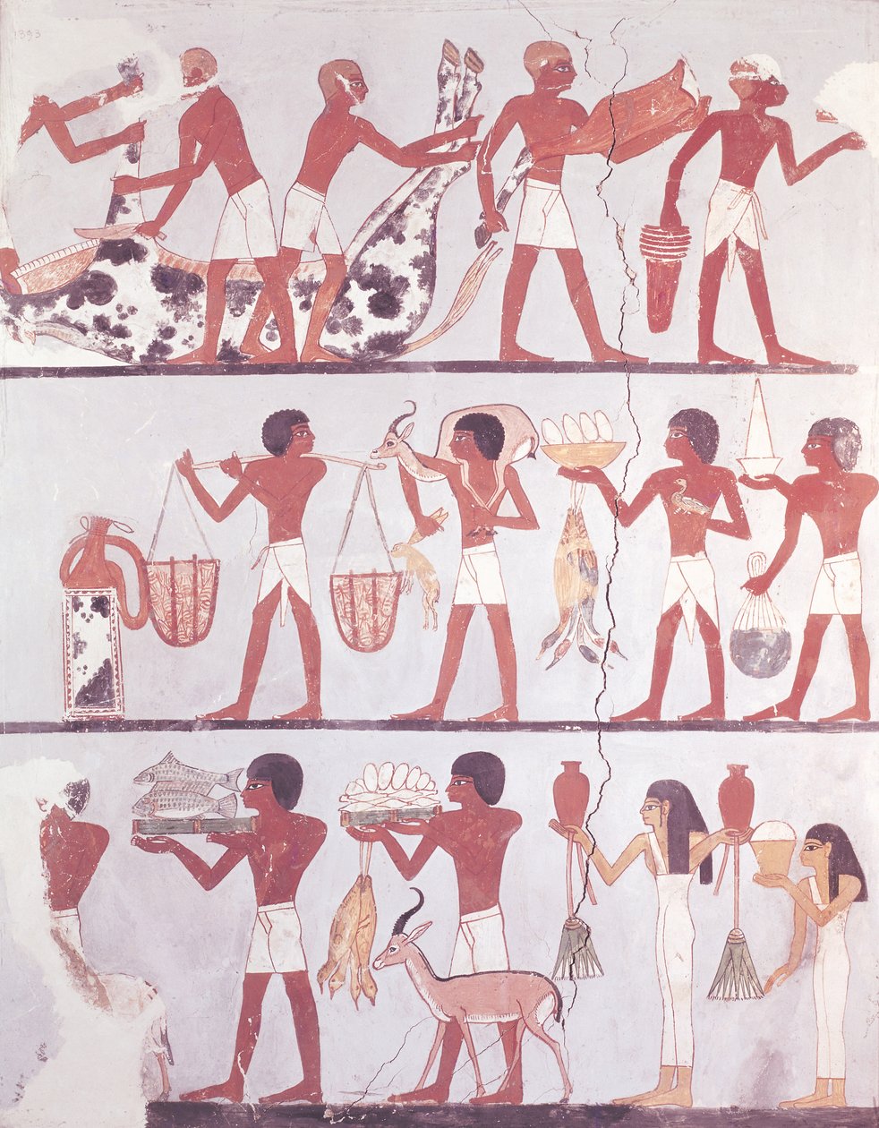 Szene von Metzgern und Dienern, die Opfergaben bringen, aus dem Grab von Onsou, ca. 1375 v. Chr. von Egyptian 18th Dynasty