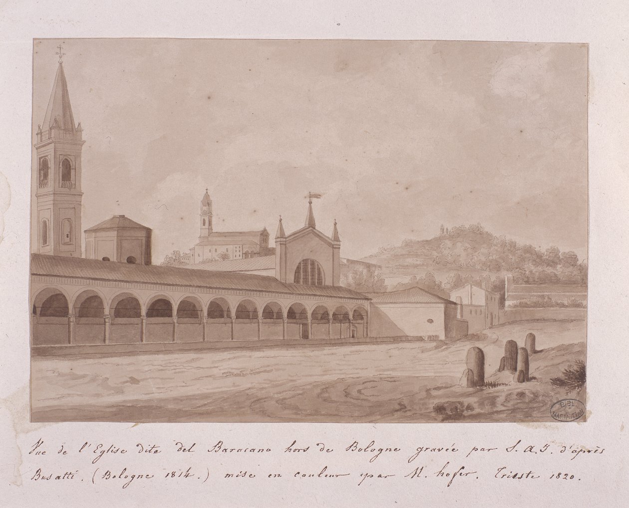 Ansicht der Kirche von Baracano, Bologna, nach Basatti, 1814 von Elisa Bonaparte