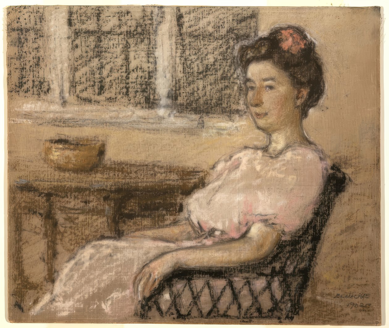 Sitzende Frau in Rosa von Elmer Livingston MacRae