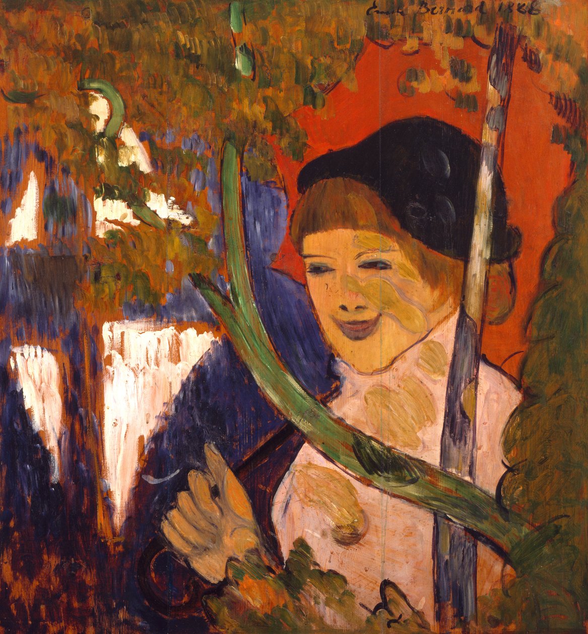 Bretonisches Mädchen mit rotem Regenschirm, 1888 von Emile Bernard