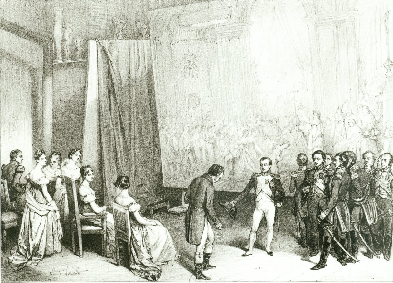 Napoleon I. besucht das Atelier von David, 4. Januar 1808 von Emile Lassalle