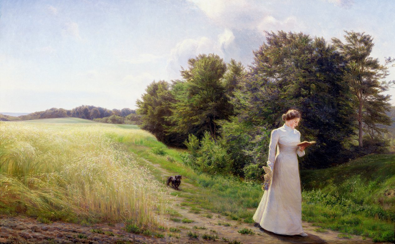 Dame in Weiß beim Lesen von Emilie Caroline Mundt