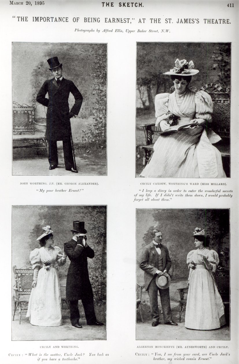 Szenen aus Ernst sein ist alles von Oscar Wilde im St. James Theatre, aus Sketch, 20. März 1895 von English Photographer