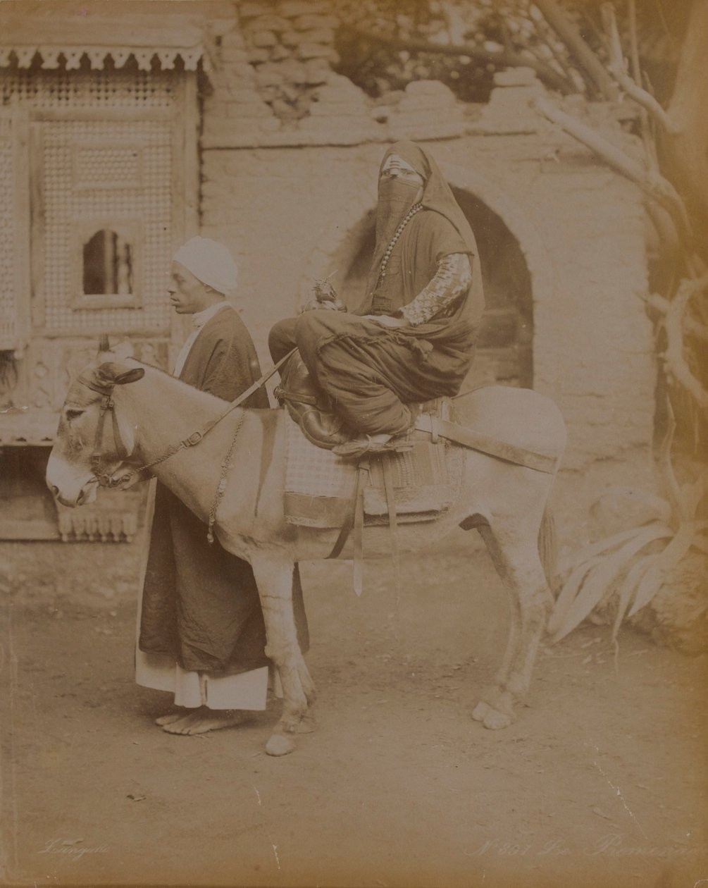 Frau auf einem Esel, Kairo, 1893 von English Photographer