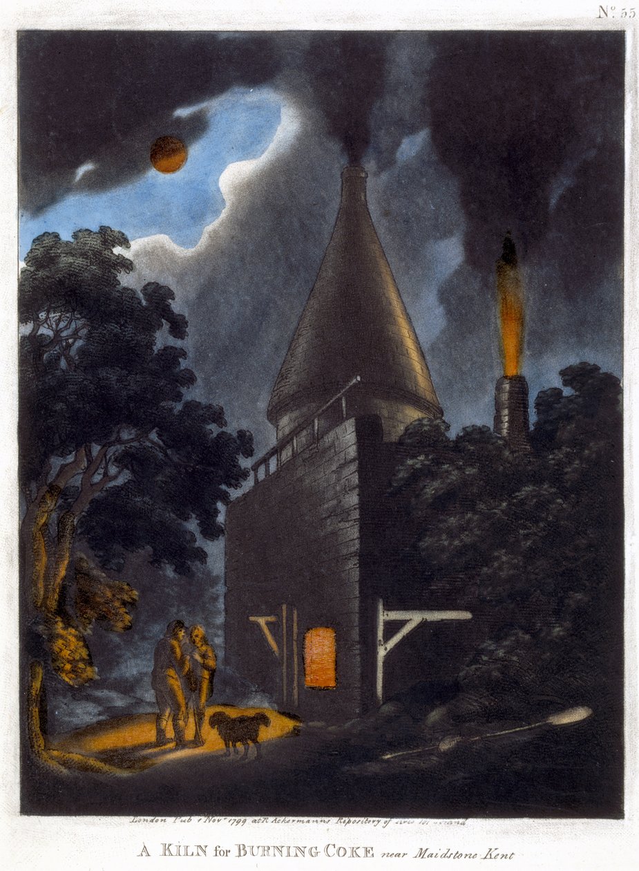 Ein Ofen zum Koksbrennen, nahe Maidstone, Kent, November 1799 von English School