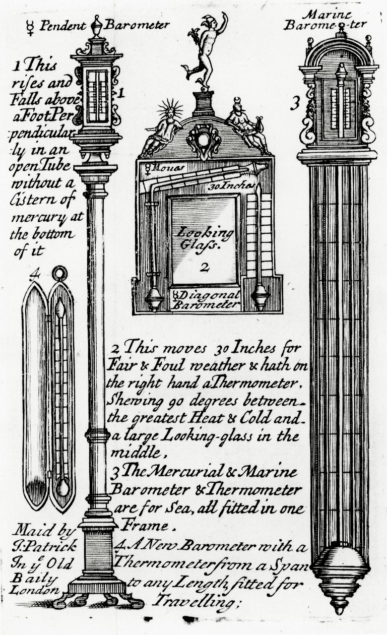 Werbung für Barometer von John Patrick, ca. 1705-1715 von English School