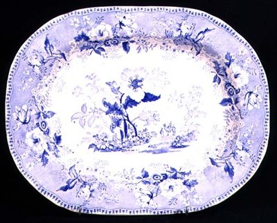 Blau-weißer Fleischplatte dekoriert im Botanic Beauties Muster, Elkin & Newton, 1844-45 von English School