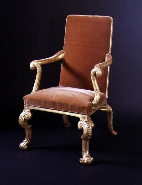 Vergoldeter Sessel mit Samtpolsterung, um 1710 von English School
