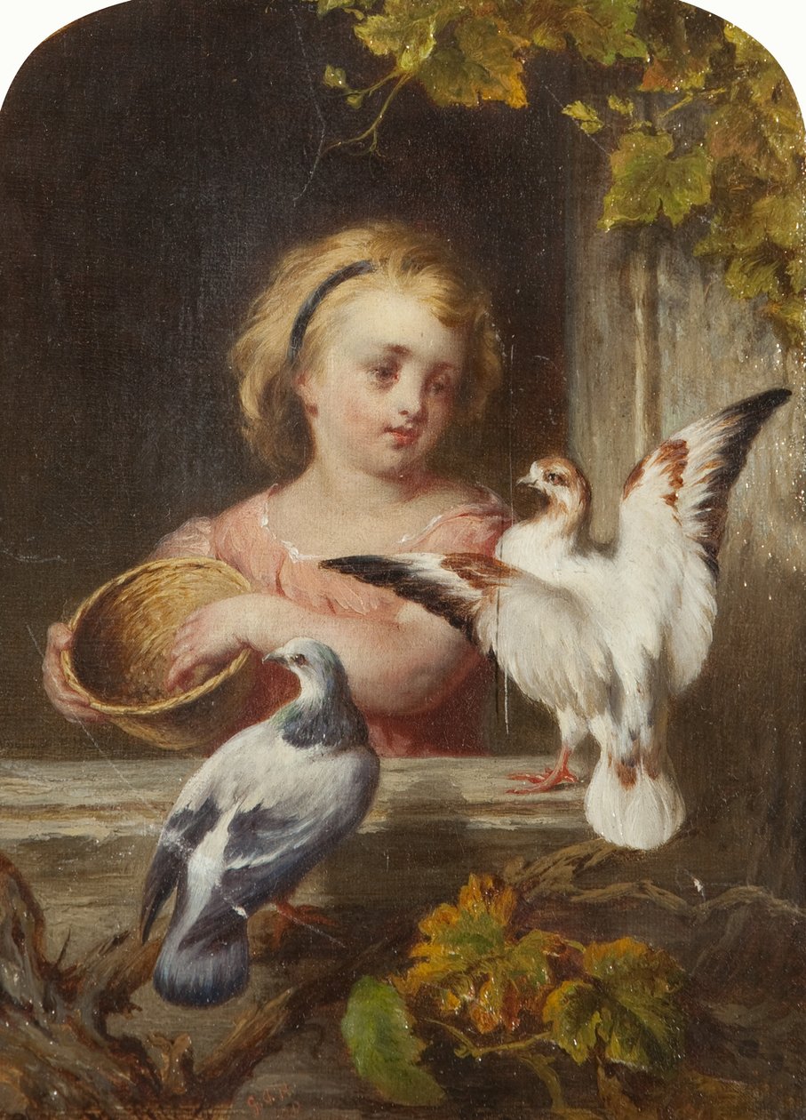 Mädchen füttert Tauben von English School