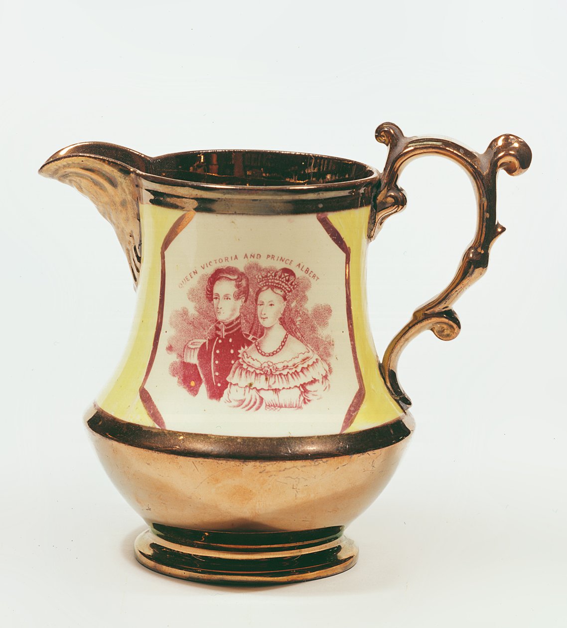 Lustreware Krug zur Erinnerung an die Hochzeit von Königin Victoria, 1840 von English School