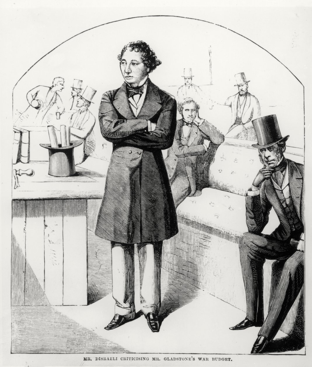 Mr. Disraeli kritisiert Mr. Gladstones Kriegsbudget, ca. 1853-54 von English School