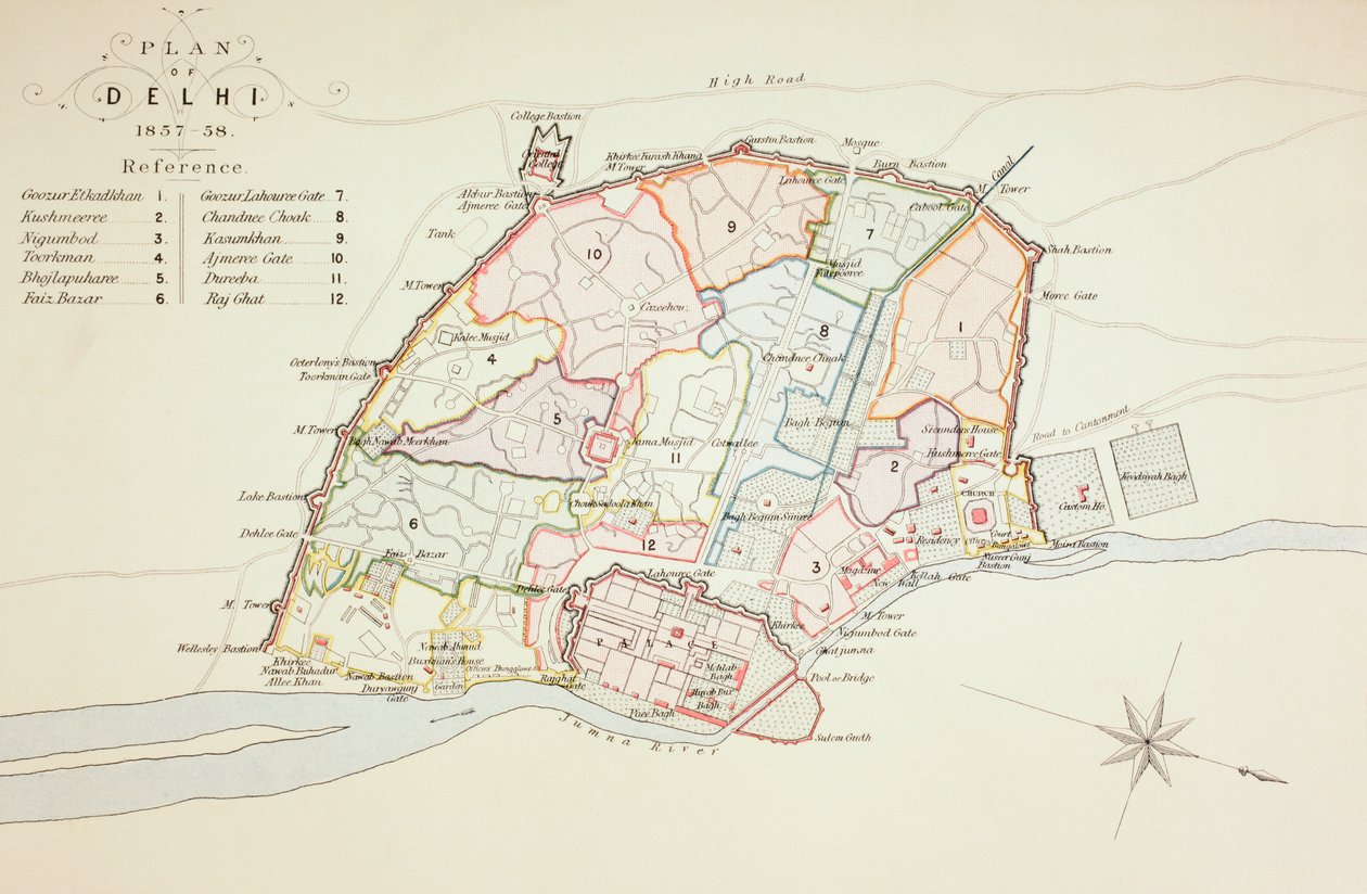 Plan von Delhi, 1883 von English School