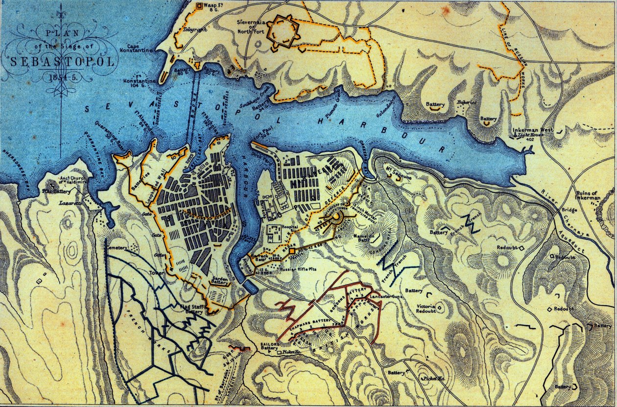 Plan der Belagerung von Sewastopol 1854-55, graviert von Robert Walker, veröffentlicht von William Mackenzie, ca.1860 von English School