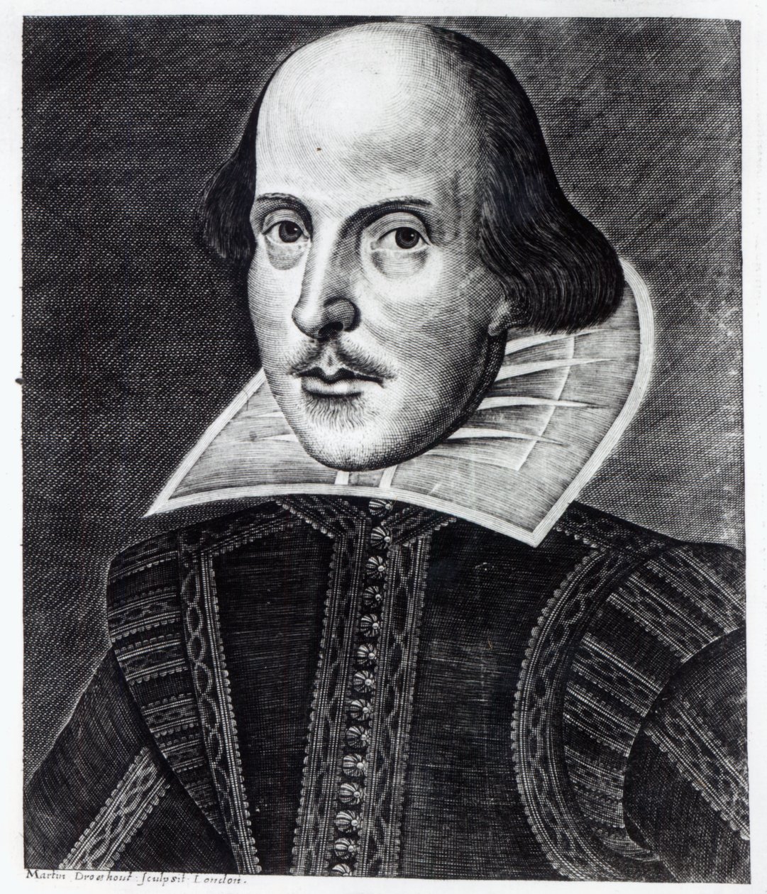 Porträt von William Shakespeare, graviert von Martin Droeshout, 1623 von English School