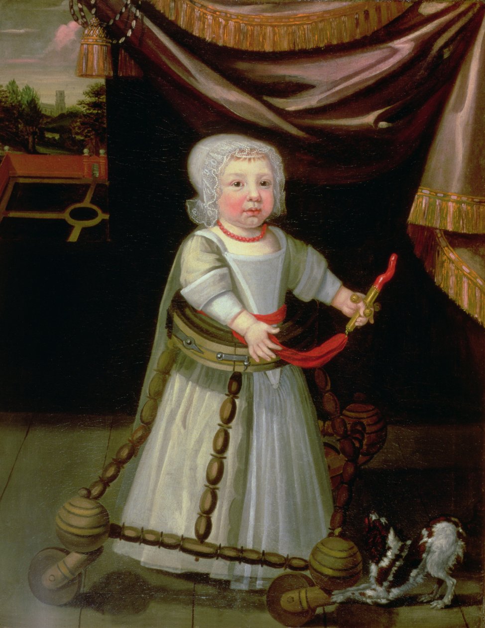 Porträt eines Jungen mit einer Korallenrassel, c.1650-60 von English School