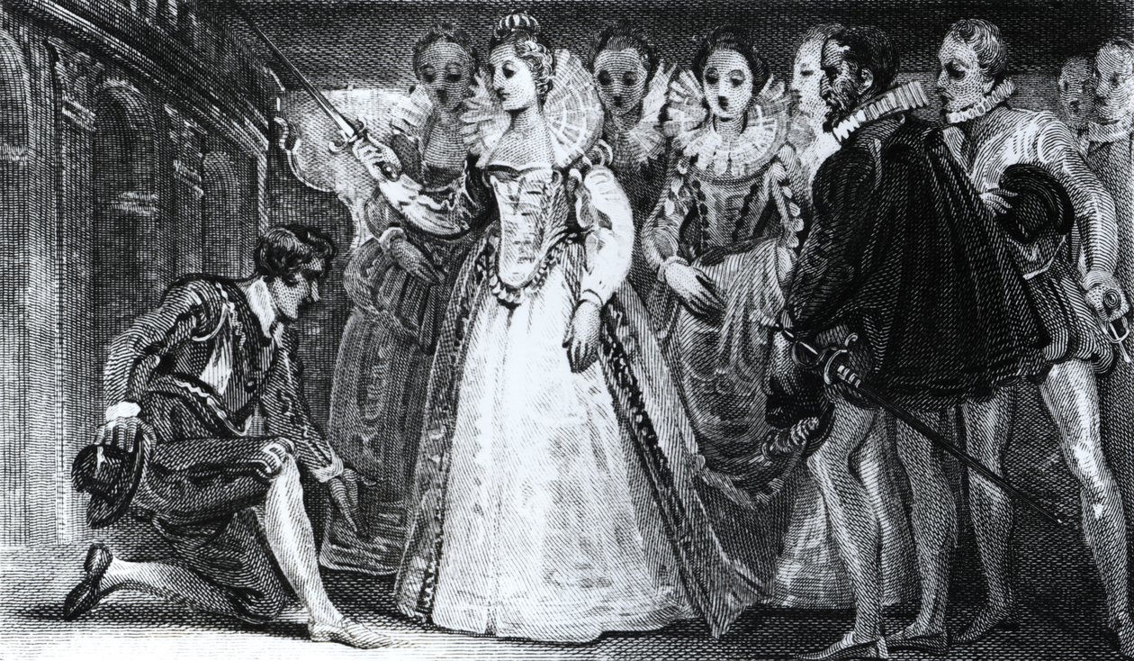 Königin Elisabeth I. (1530-1603) schlägt Francis Drake (ca. 1540-96) im Jahr 1581 zum Ritter von English School