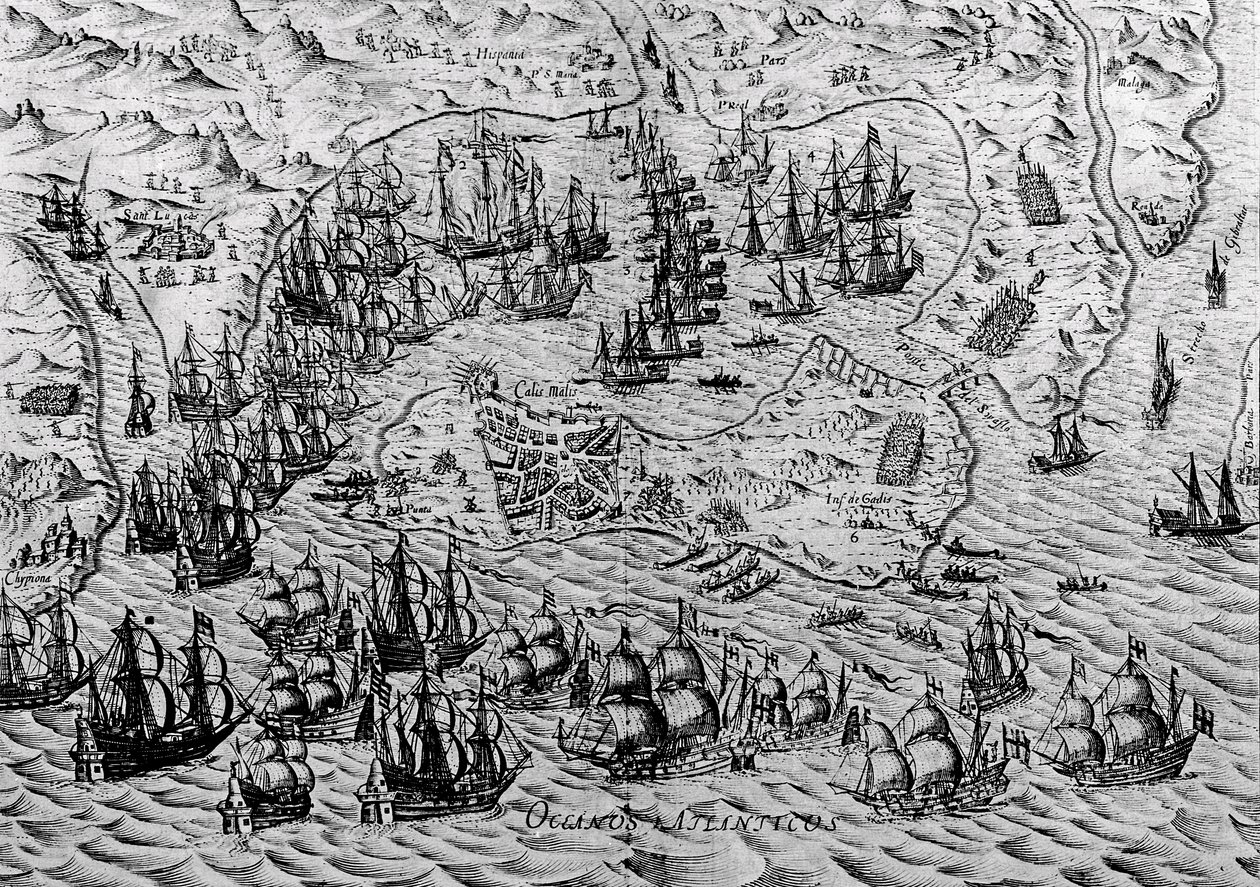 Die Eroberung von Cadiz, 21. Juni 1596 von English School