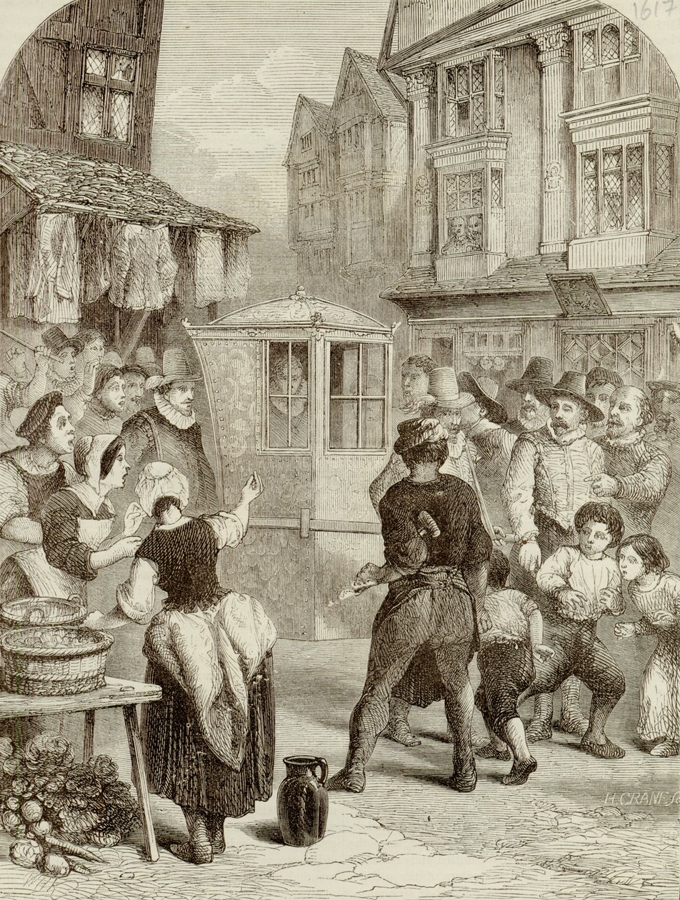Der Herzog von Buckingham passiert die Straßen in seiner Sänfte von English School