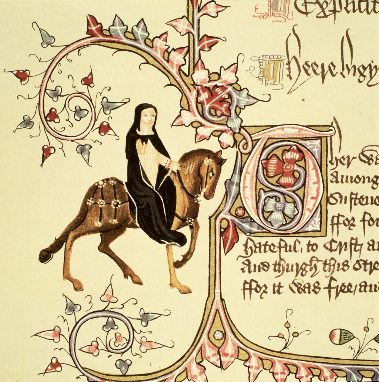 Die Priorin, Detail aus den Canterbury Tales von Geoffrey Chaucer (ca. 1342-1400) Ellesmere Manuskript, Faksimile-Ausgabe, 1911 (Detail) von English School