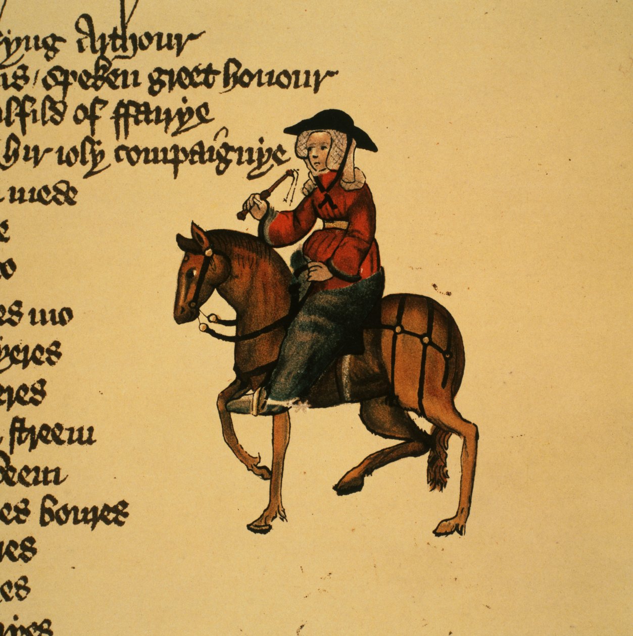 Die Frau von Bath, Detail aus den Canterbury Tales von Geoffrey Chaucer (ca. 1342-1400) Ellesmere Manuskript, Faksimile-Ausgabe, 1911 von English School