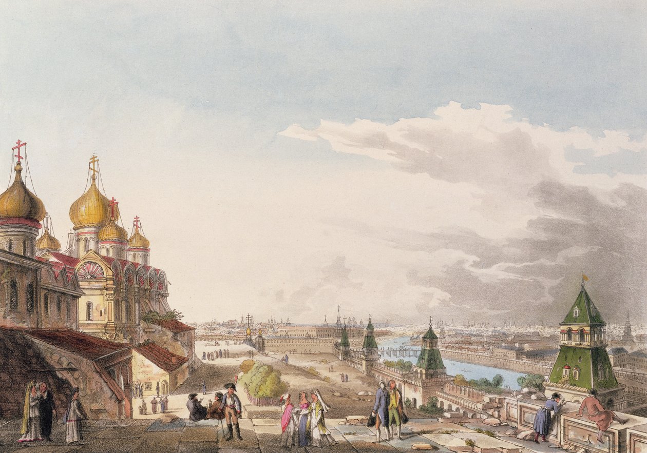 Ansicht von Moskau vom Kaiserpalast aus, Platte 4 aus Historische Skizze von Moskau, veröffentlicht von Rudolph Ackermann, 1813 von English School