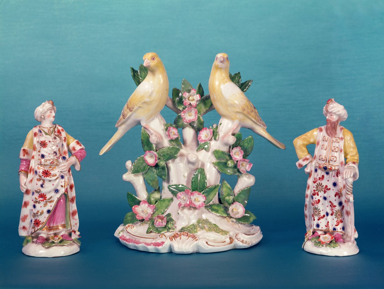 Worcester-Figuren eines Türken und seines Begleiters mit Vögeln, Dr. Wall Periode, um 1770 von English School