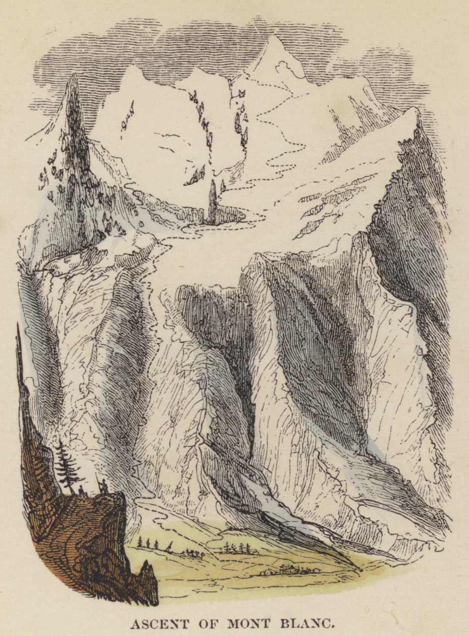 Aufstieg des Mont Blanc (kolorierte Gravur) von English School