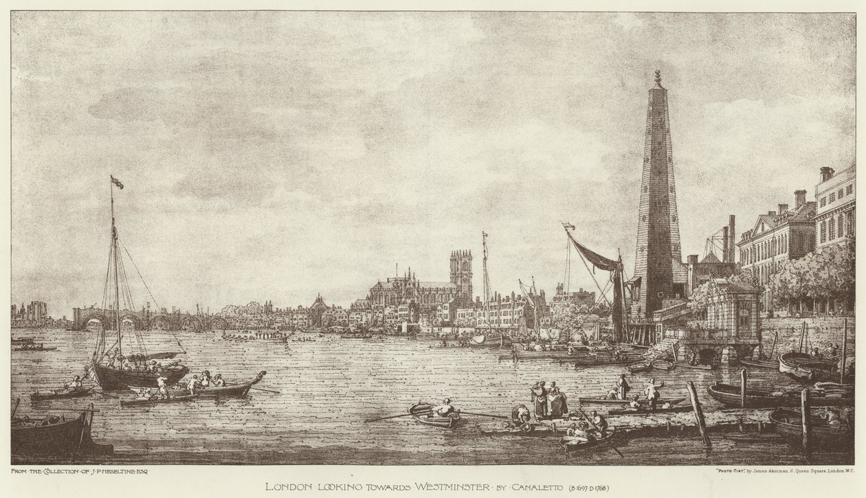 London in Richtung Westminster (Lithografie) von English School