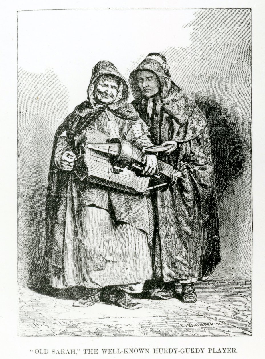 Alte Sarah, die bekannte Drehorgelspielerin, ca. 1840 von English School